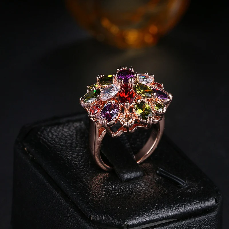 Luxurious Colorful Floral Rose Gold Ring - Image 4