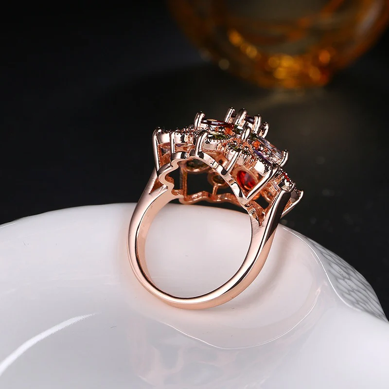 Luxurious Colorful Floral Rose Gold Ring - Image 5