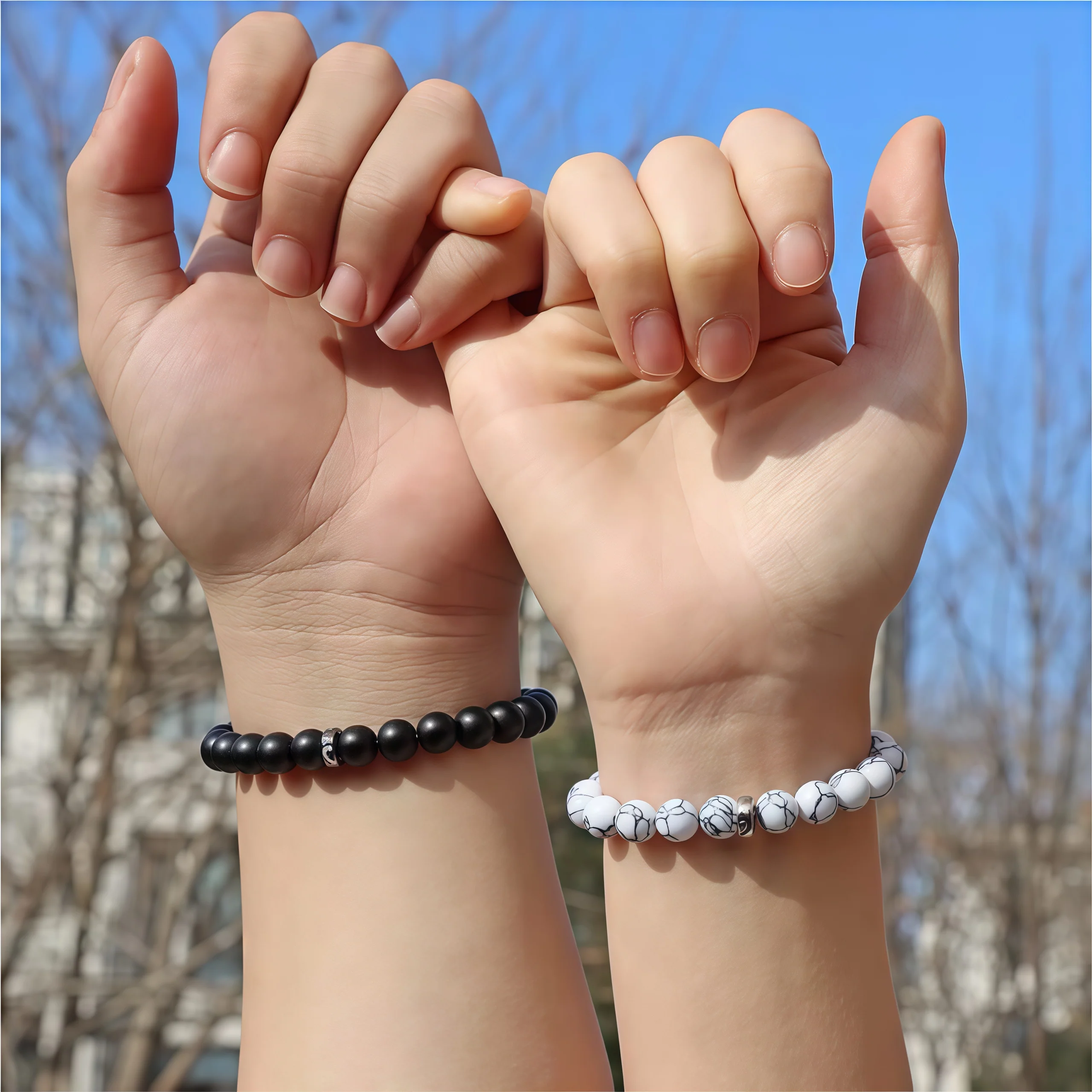 For Love - I Love You Black & White Matching Beaded Bracelet - Image 6