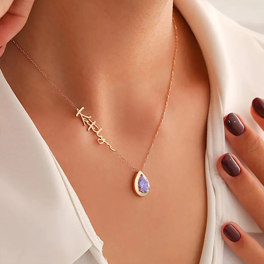 For Memorial - Customized Name Birthstone Memorial Tear Necklace - Image 3