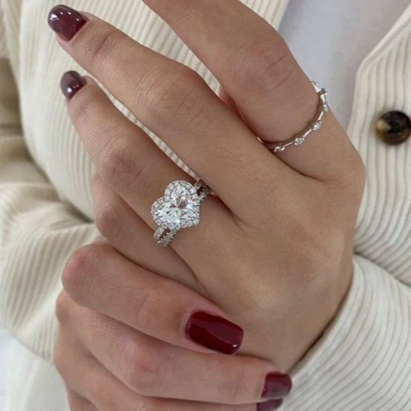 French-Set Heart Halo Moissanite Ring - Image 3