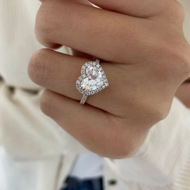 French-Set Heart Halo Moissanite Ring - Image 4