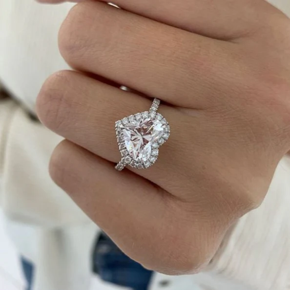 French-Set Heart Halo Moissanite Ring - Image 5