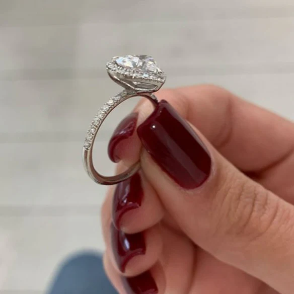 French-Set Heart Halo Moissanite Ring - Image 6