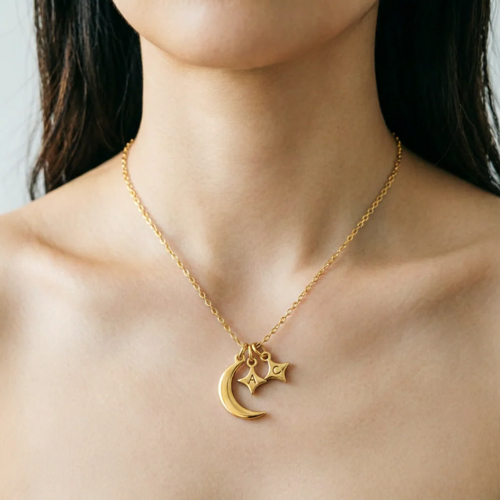 For Love- Custom Moon and Star Necklace - Image 3