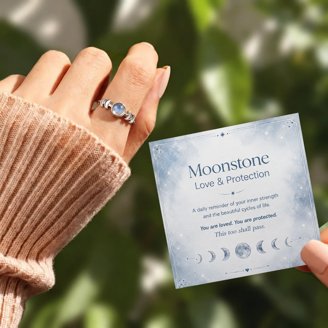 This Too Shall Pass Moon Phases Moonstone Ring - Image 2
