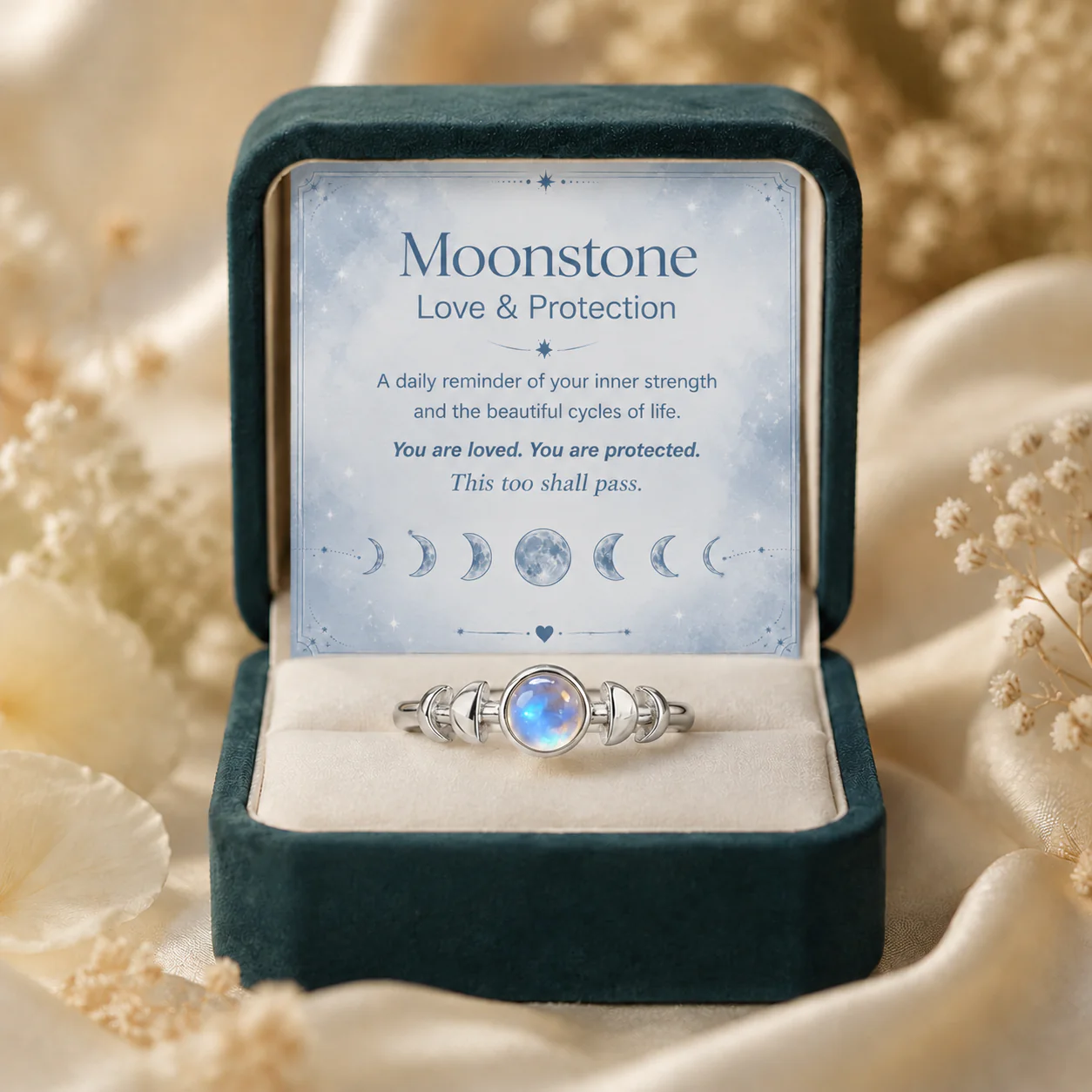 This Too Shall Pass Moon Phases Moonstone Ring - Image 5
