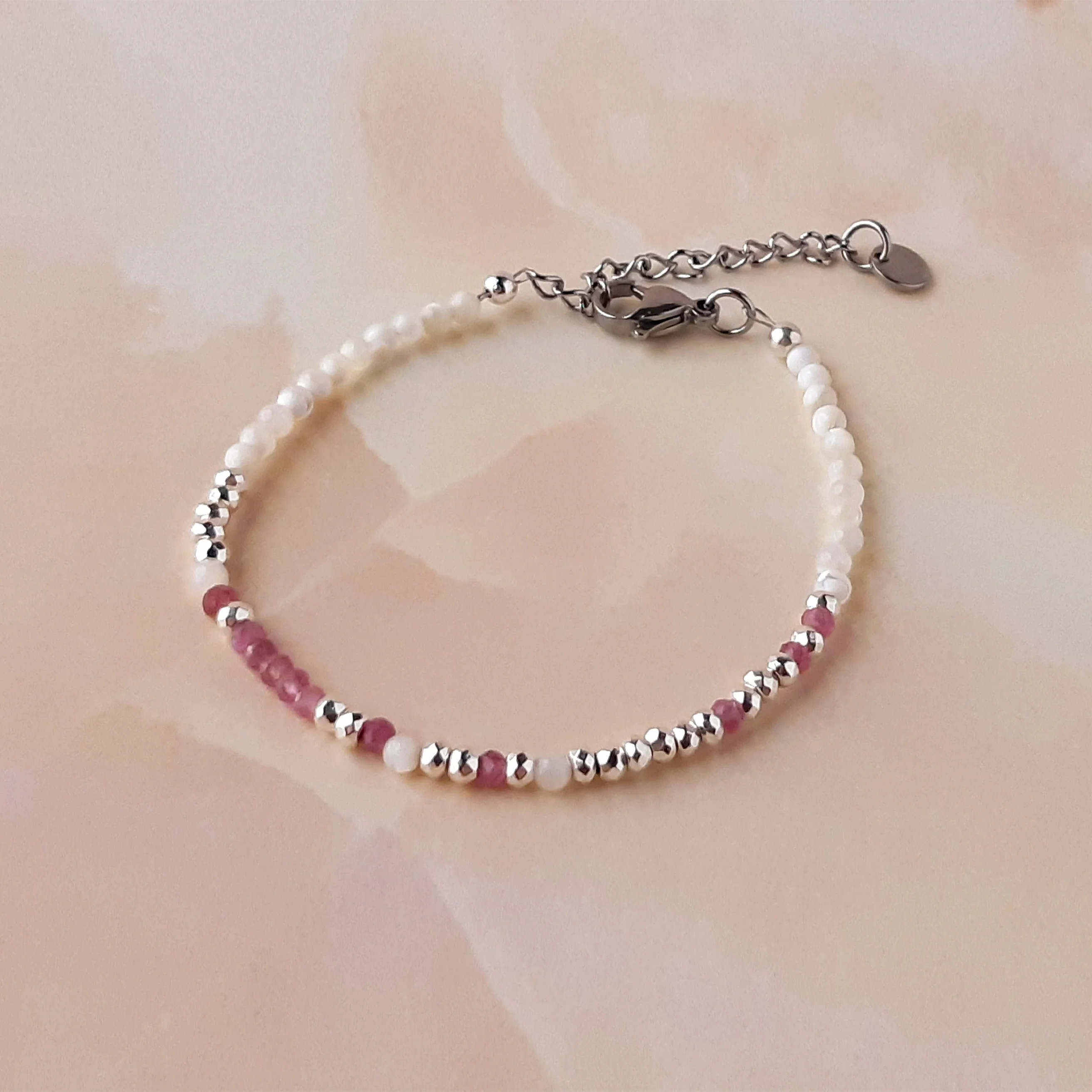 'F*ck Cancer' Pink Tourmaline Morse Code Breast Cancer Bracelet - Image 4