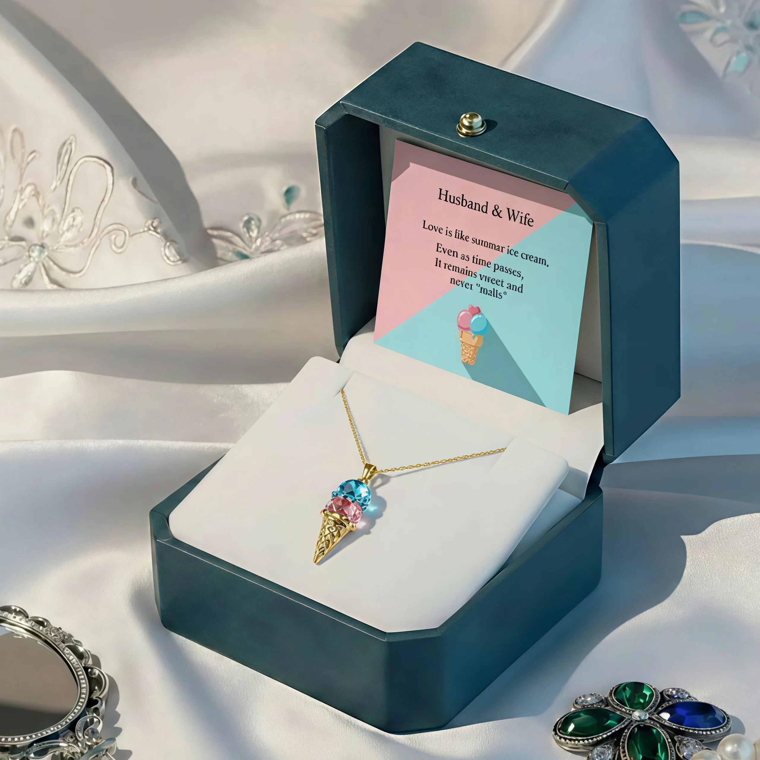 Mother And Daughter Sweet Ice Cream Custom Birthstones Necklace - Image 11