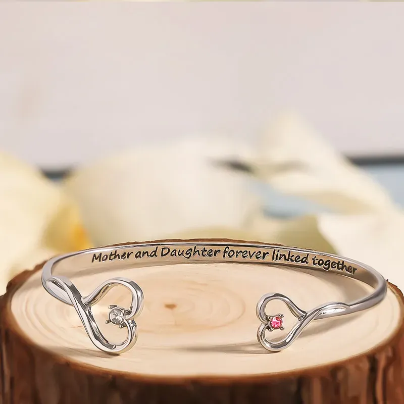 MOTHER AND DAUGHTER FOREVER LINK DOUBLE HEART CUSTOM BIRTHSTONE BRACELET - Image 7