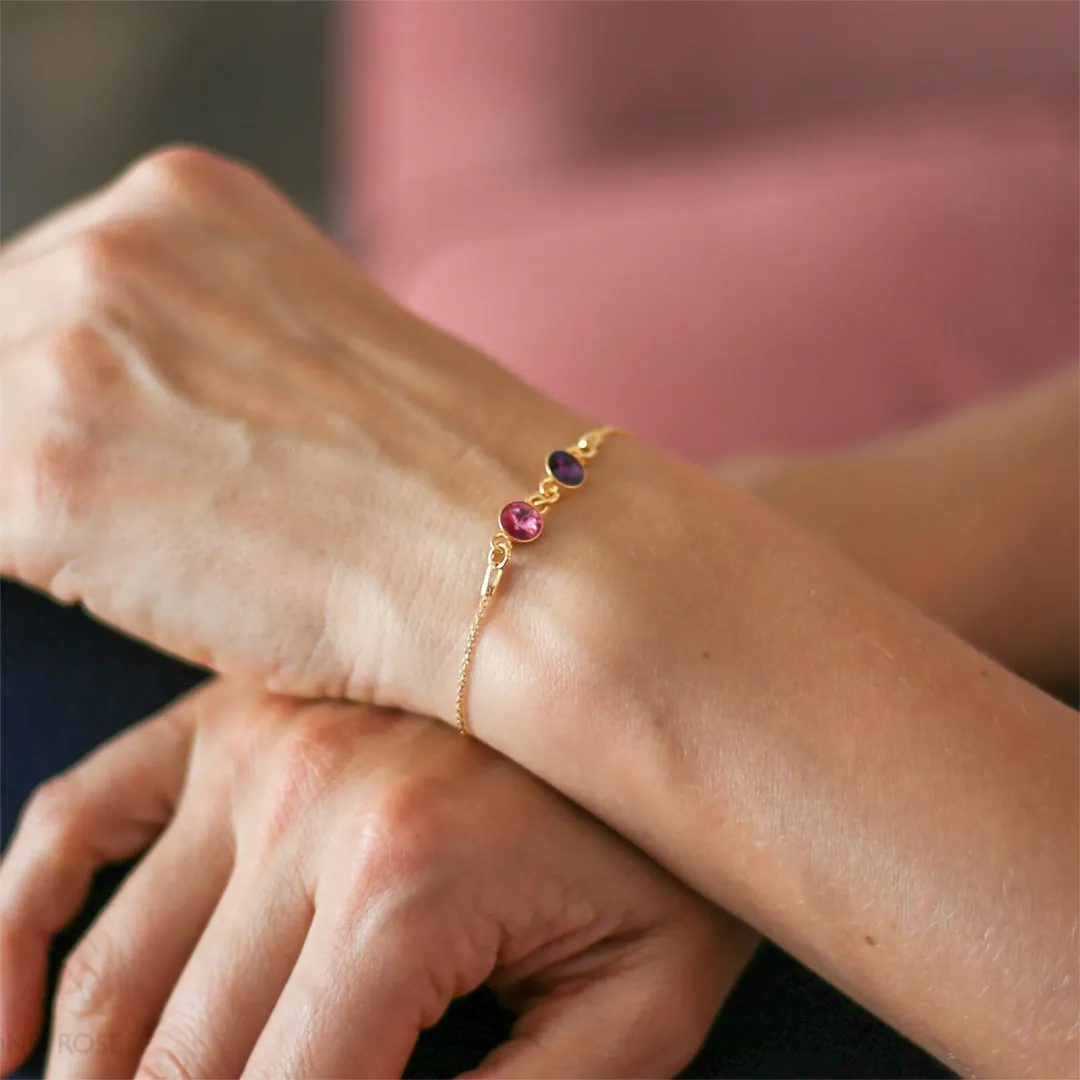 Mother And Daughter Forever Linked Together Custom Birthstones Bracelet - Image 3