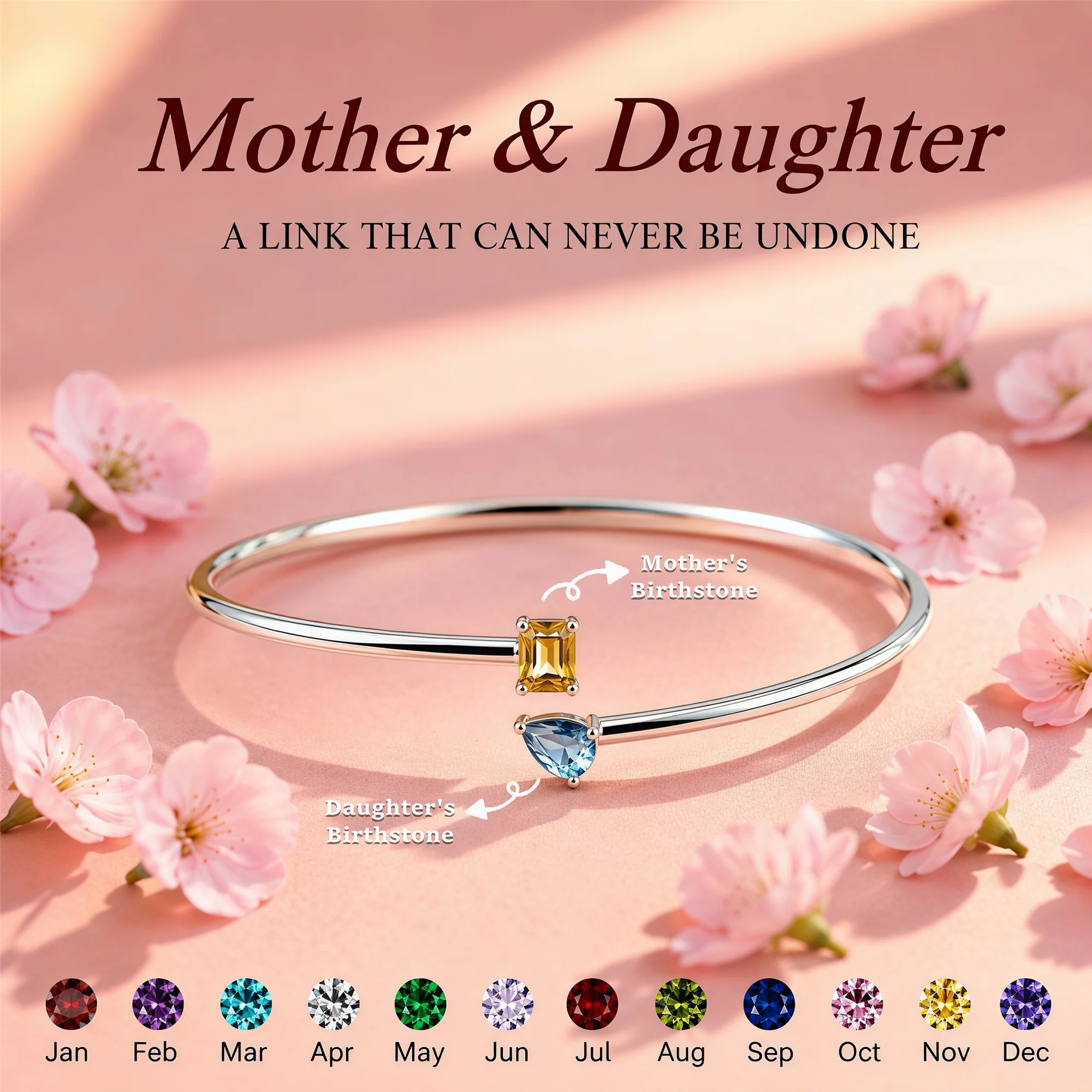 MOTHER AND DAUGHTER CUSTOM DOUBLE BIRTHSTONE BRACELET