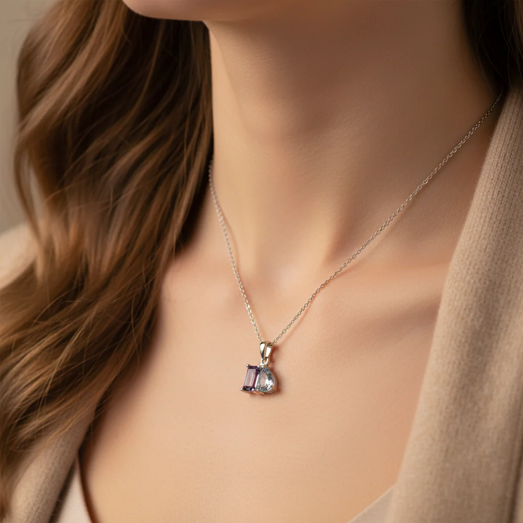 MOTHER AND DAUGHTER FOREVER LINKED TOGETHER CUSTOM BIRTHSTONES NECKLACE - Image 3