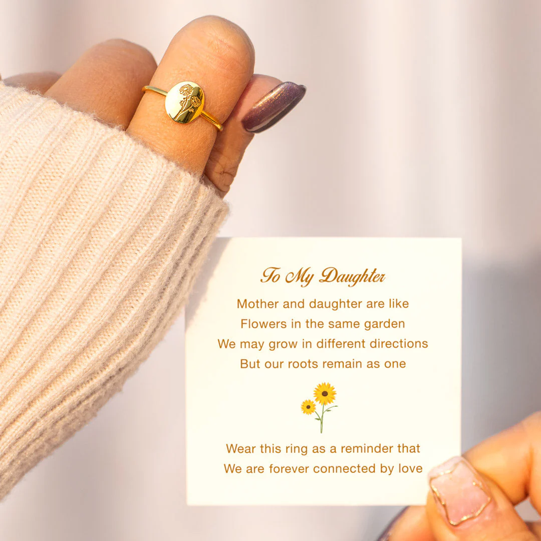 Mother & Daughter Engraved Flower Ring - Image 3