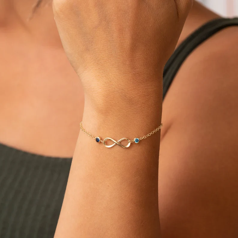 MOTHER & DAUGHTER FOREVER LINKED TOGETHER INFINITE CUSTOM BIRTHSTONES BRACELET - Image 3