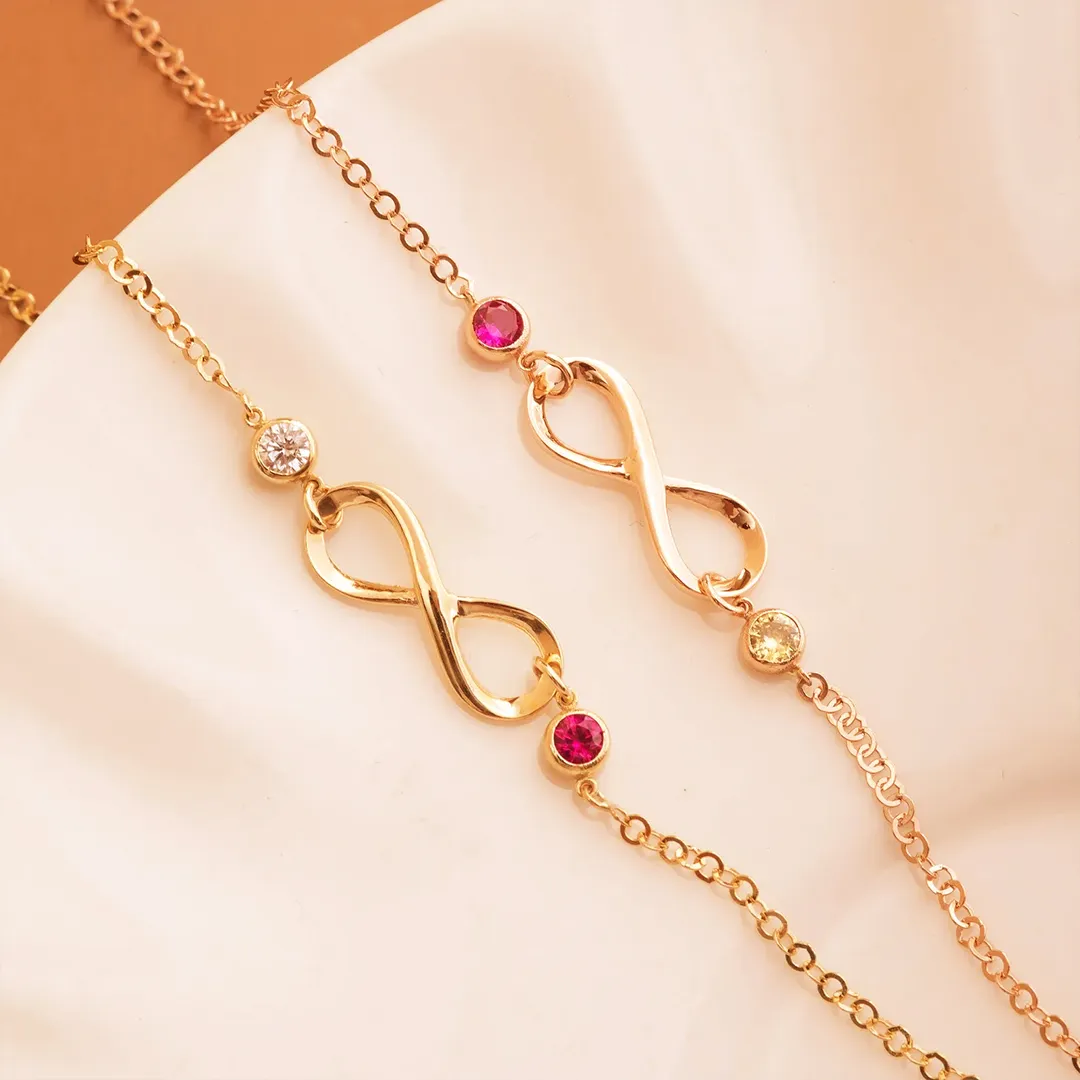 MOTHER & DAUGHTER FOREVER LINKED TOGETHER INFINITE CUSTOM BIRTHSTONES BRACELET - Image 5