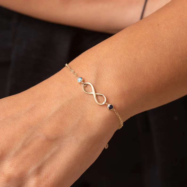 MOTHER & DAUGHTER FOREVER LINKED TOGETHER INFINITE CUSTOM BIRTHSTONES BRACELET - Image 6