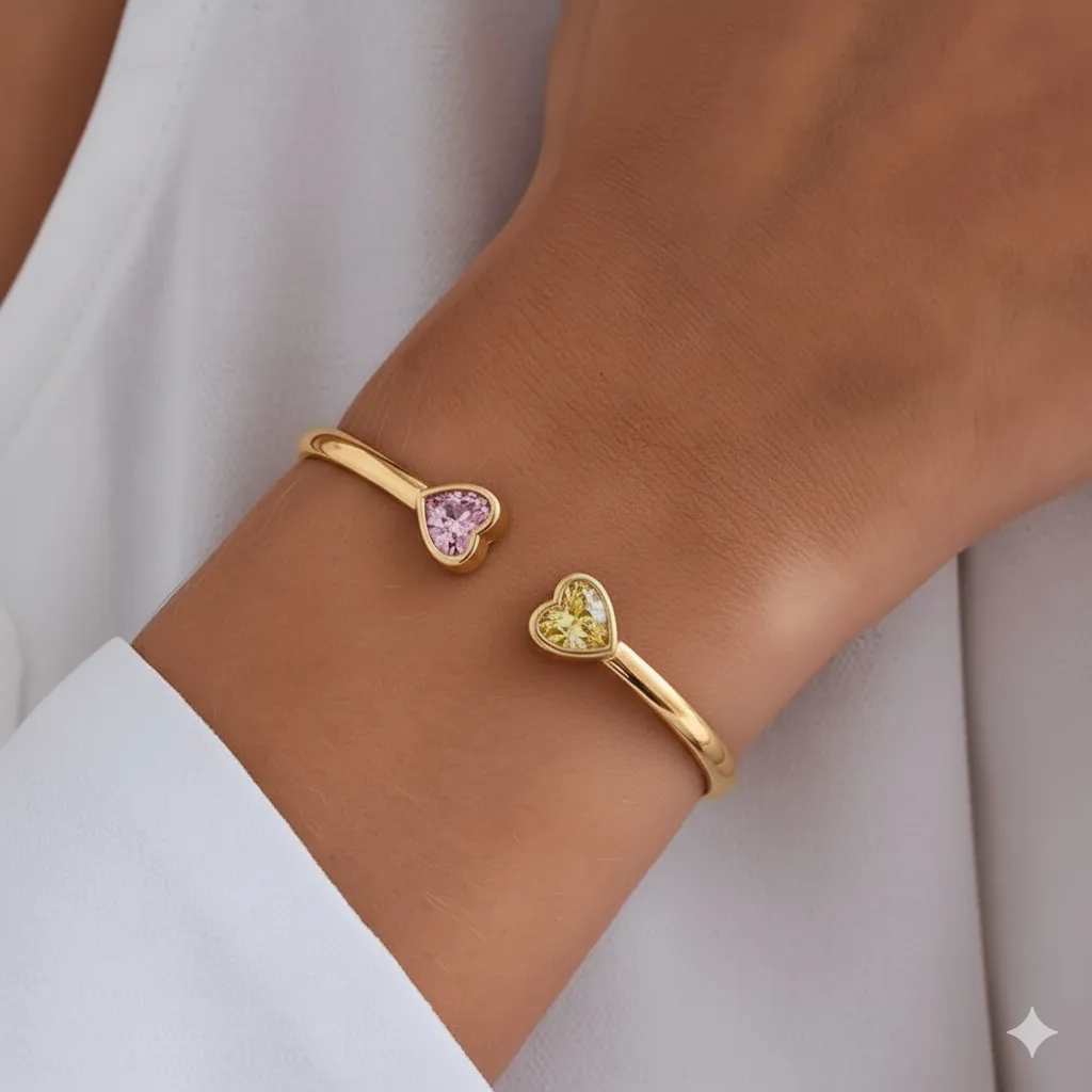 Mother&Daughter Double Heart Custom Birthstones Bracelet - Image 5