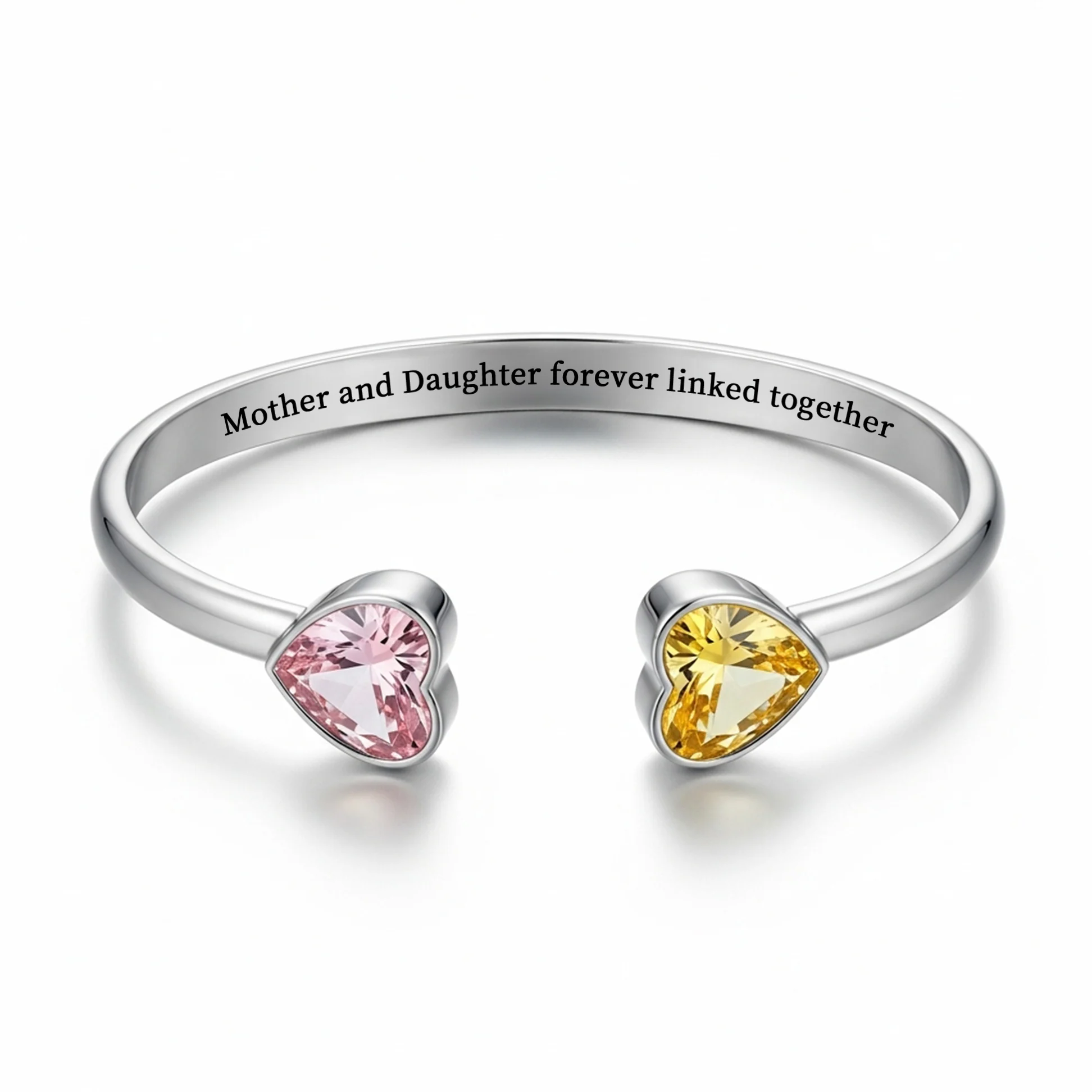Mother&Daughter Double Heart Custom Birthstones Bracelet - Image 6