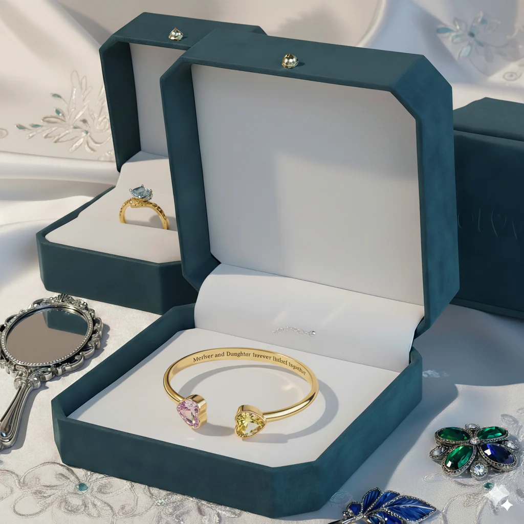 Mother&Daughter Double Heart Custom Birthstones Bracelet - Image 8