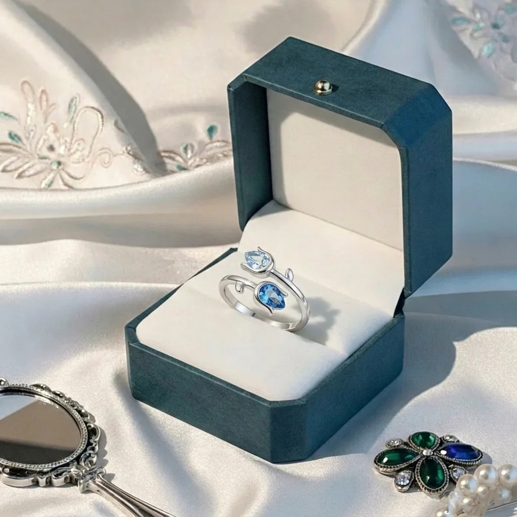Mother&Daughter Double Birthstones Tulip Ring - Image 12