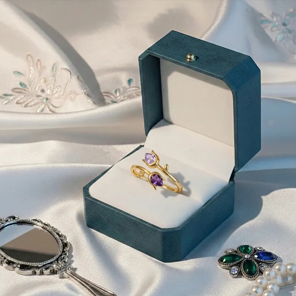 Mother&Daughter Double Birthstones Tulip Ring - Image 13