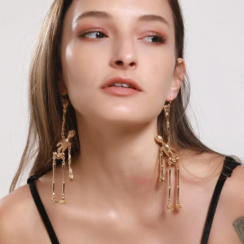 Movable Skeleton Bone Dangle Earrings, Squelette Earrings, Halloween Earrings