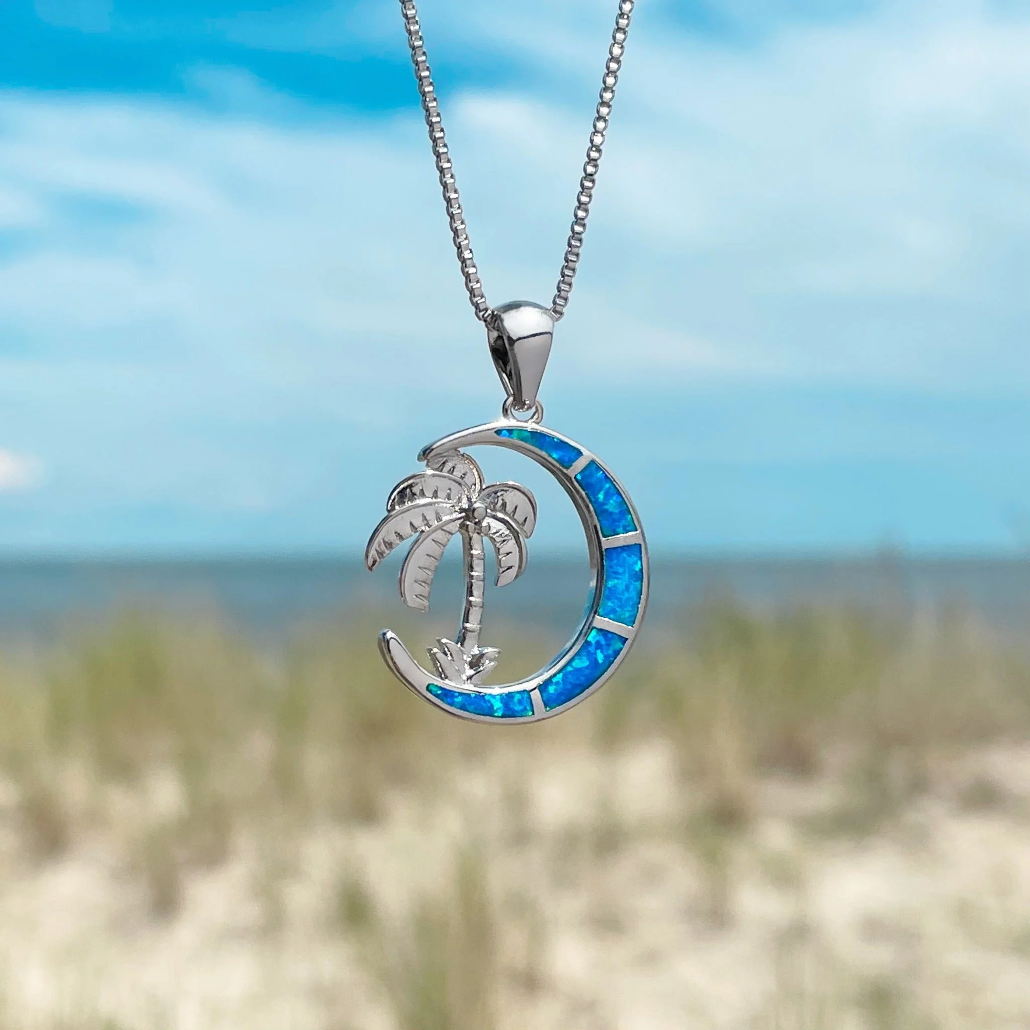 Opal Palm Tree Moonlight Sterling Silver Necklace - Image 5