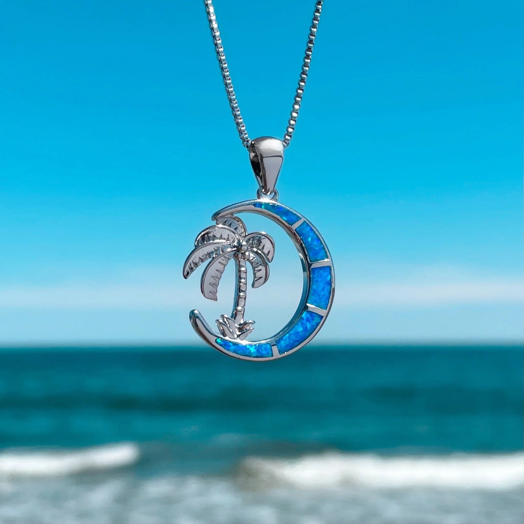 Opal Palm Tree Moonlight Sterling Silver Necklace - Image 6