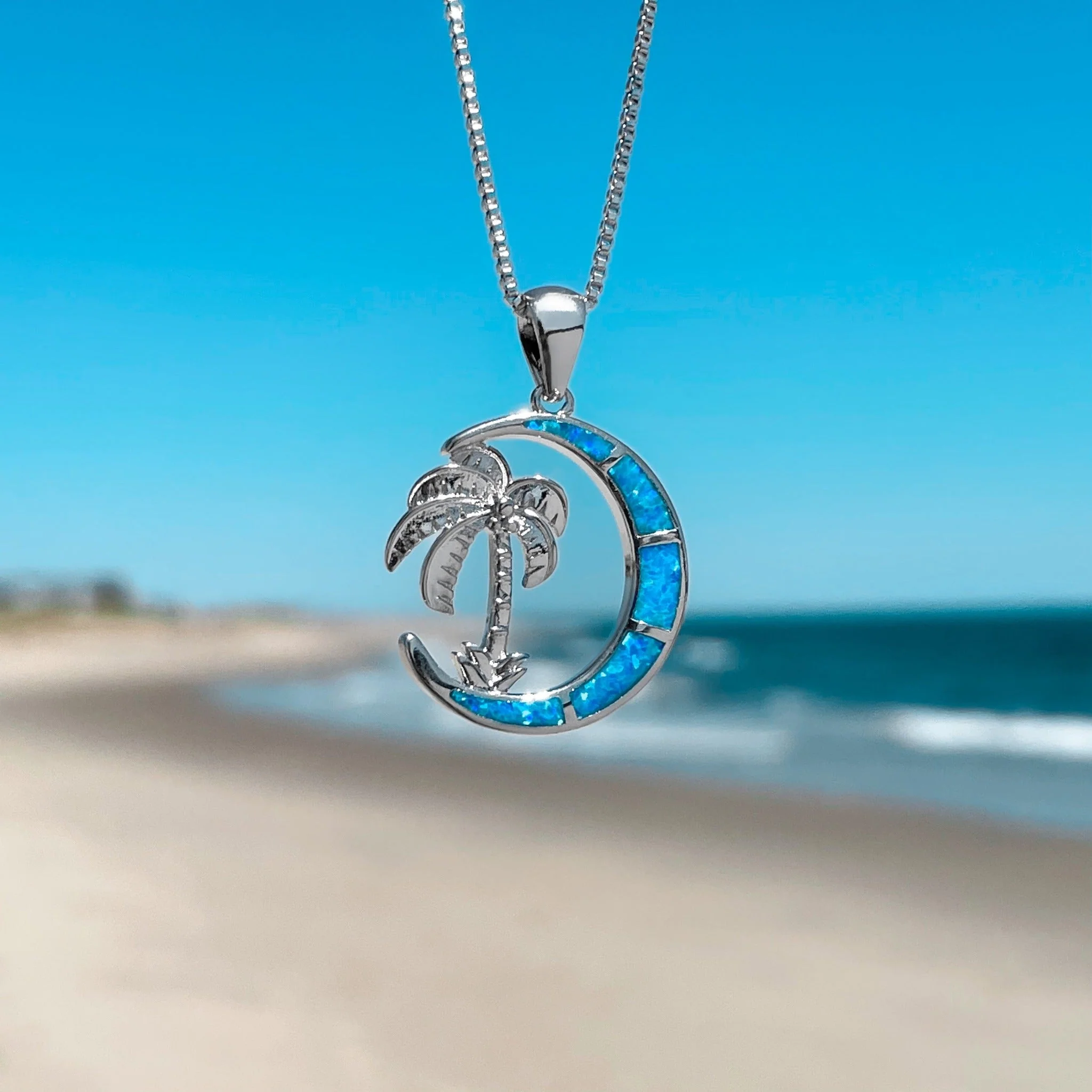 Opal Palm Tree Moonlight Sterling Silver Necklace - Image 7