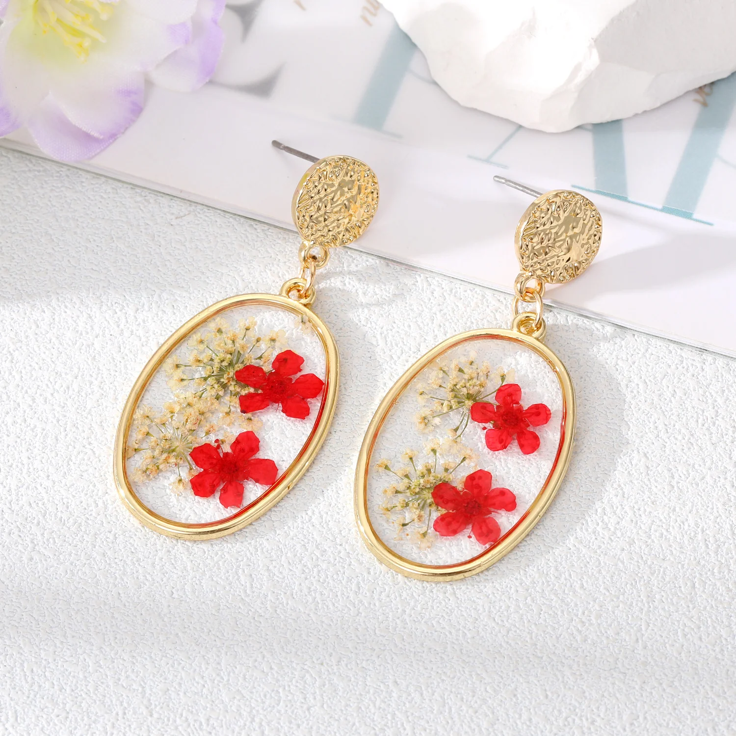 Oval Forget Me Not Flower Earrings - Image 3