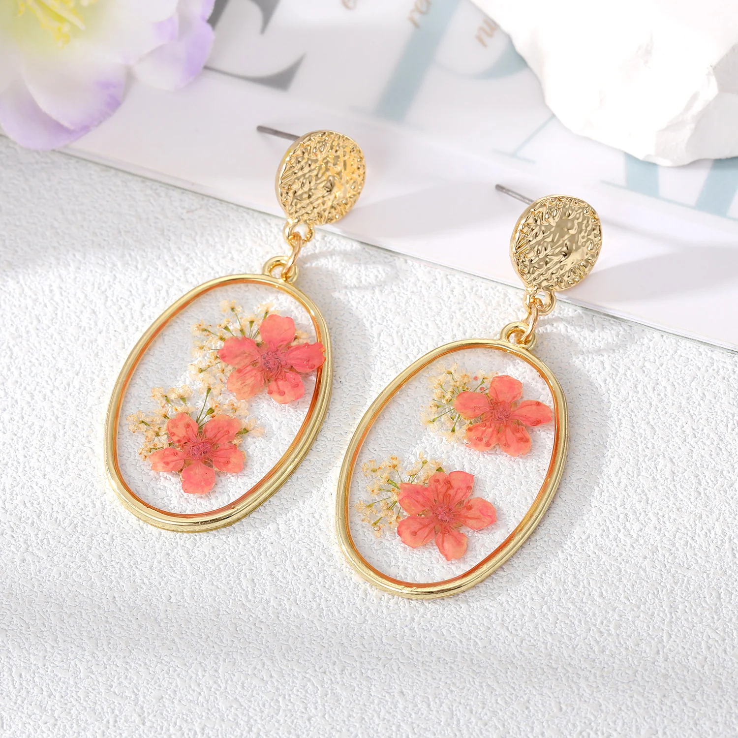 Oval Forget Me Not Flower Earrings - Image 4