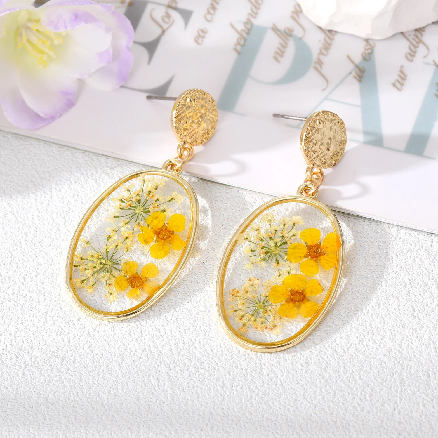 Oval Forget Me Not Flower Earrings - Image 5