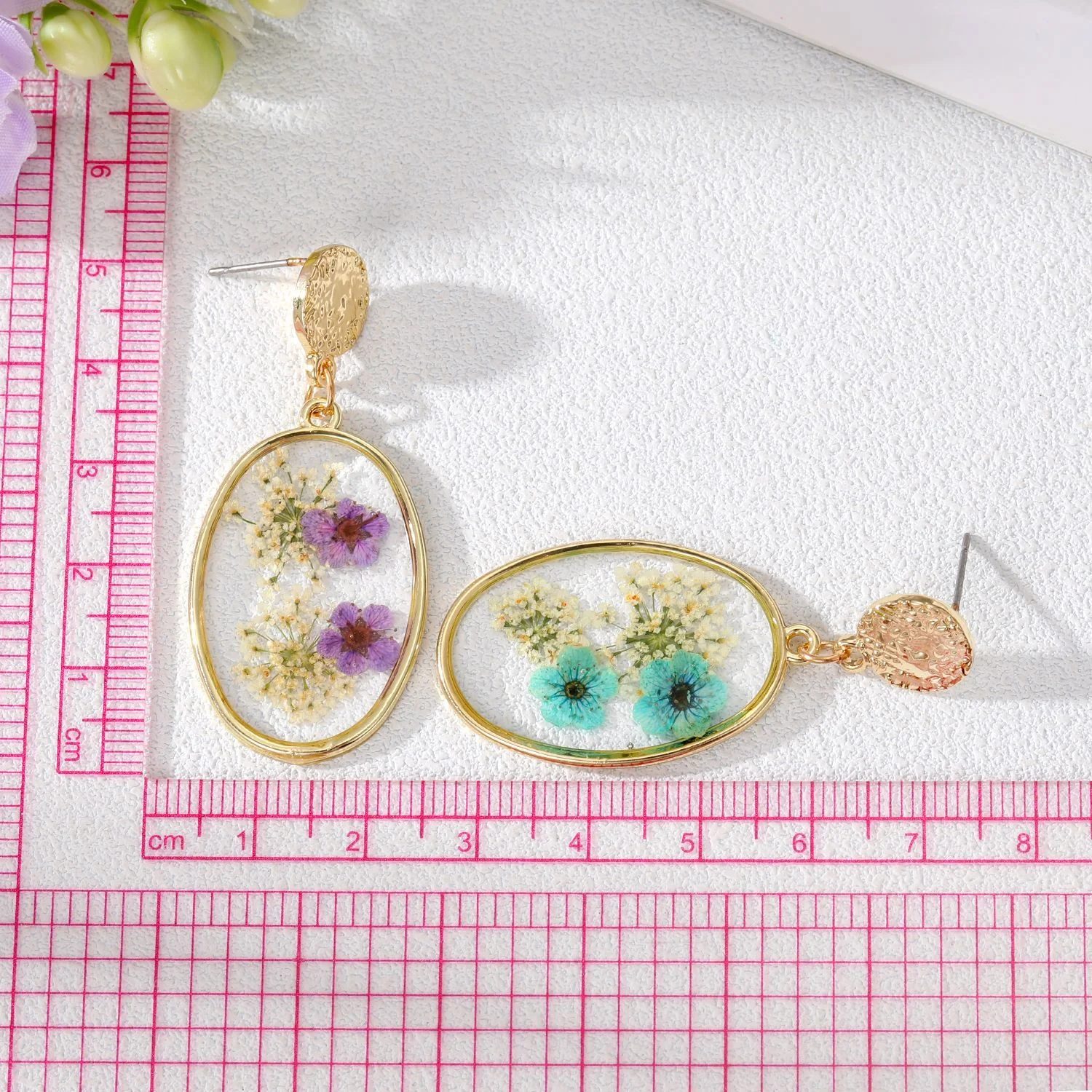 Oval Forget Me Not Flower Earrings - Image 7