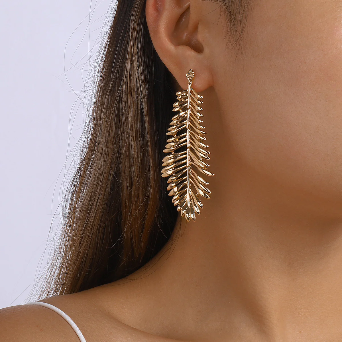 Palm Leaf Big Tassel Earrings - Image 3