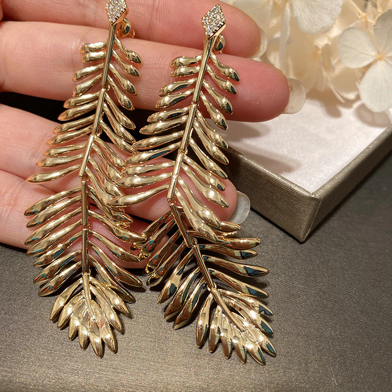 Palm Leaf Big Tassel Earrings - Image 4