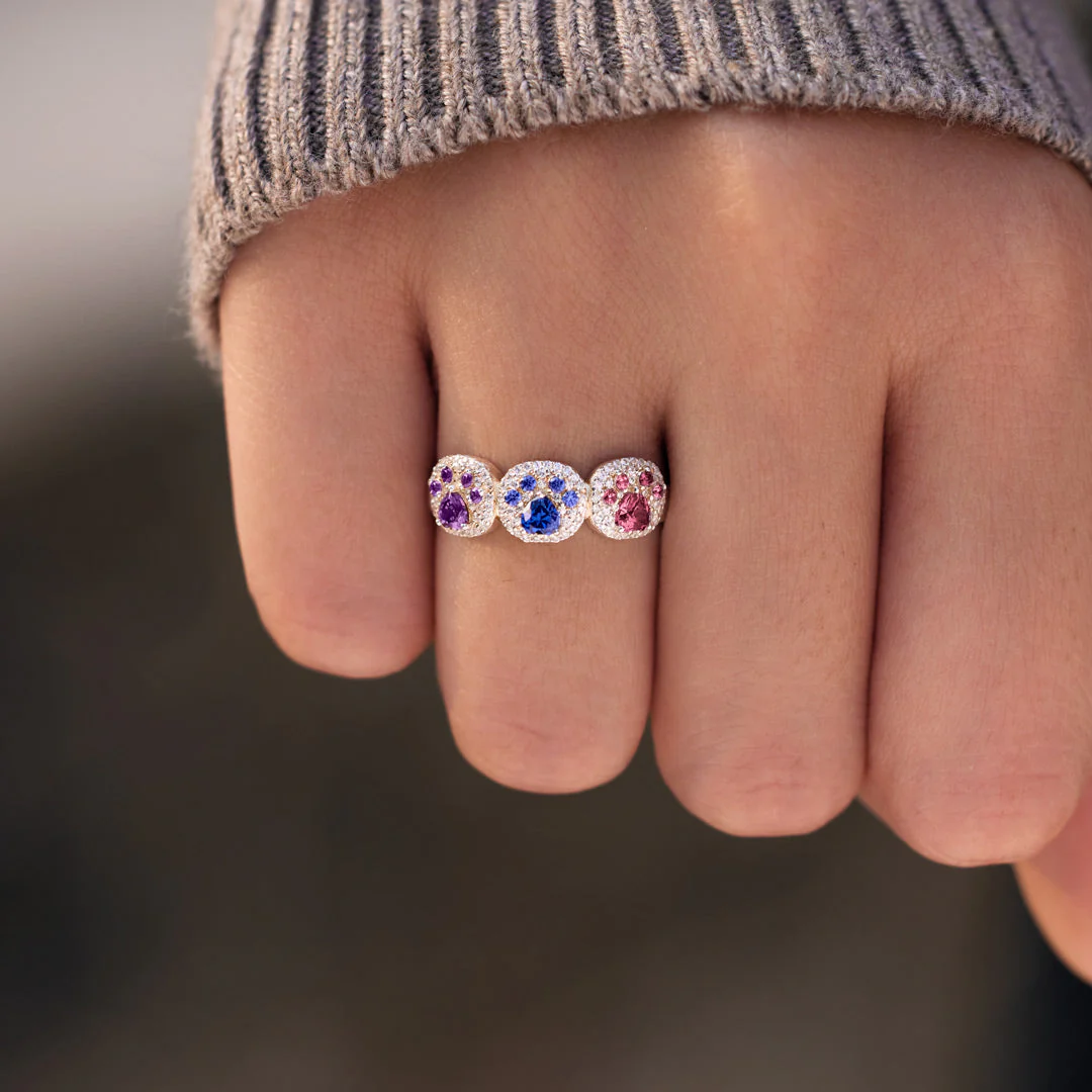 Proud Dog Mom 1–5 Paw Birthstone Custom Ring - Image 2