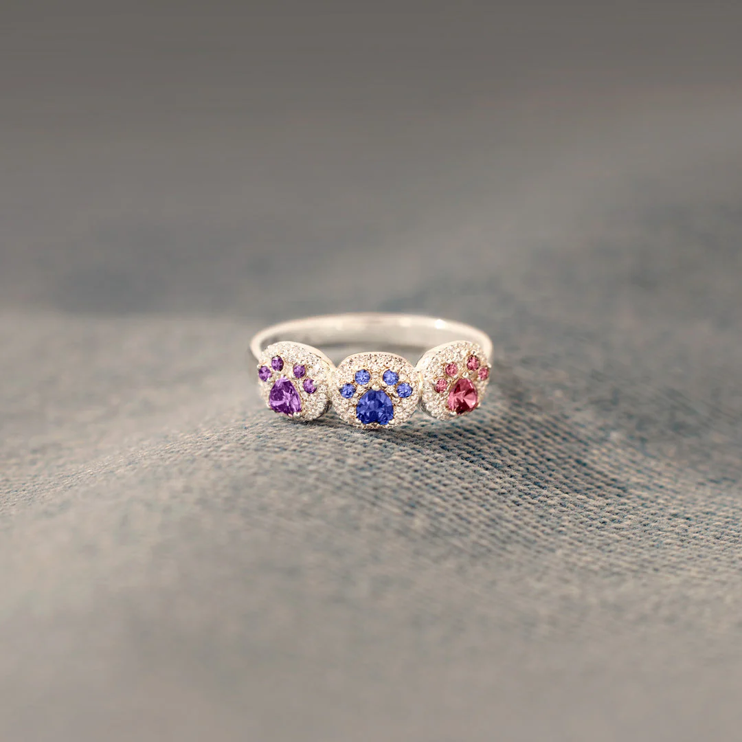 Proud Dog Mom 1–5 Paw Birthstone Custom Ring - Image 3