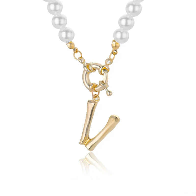 Personal Pearl Necklace Choker Alphabet A-Z - Image 24