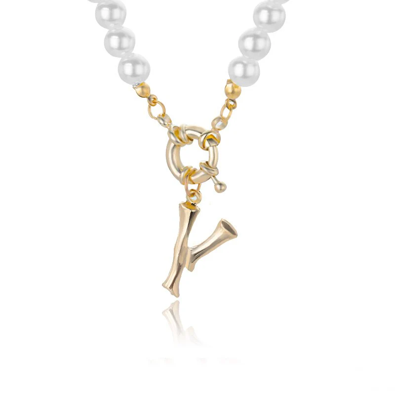 Personal Pearl Necklace Choker Alphabet A-Z - Image 27