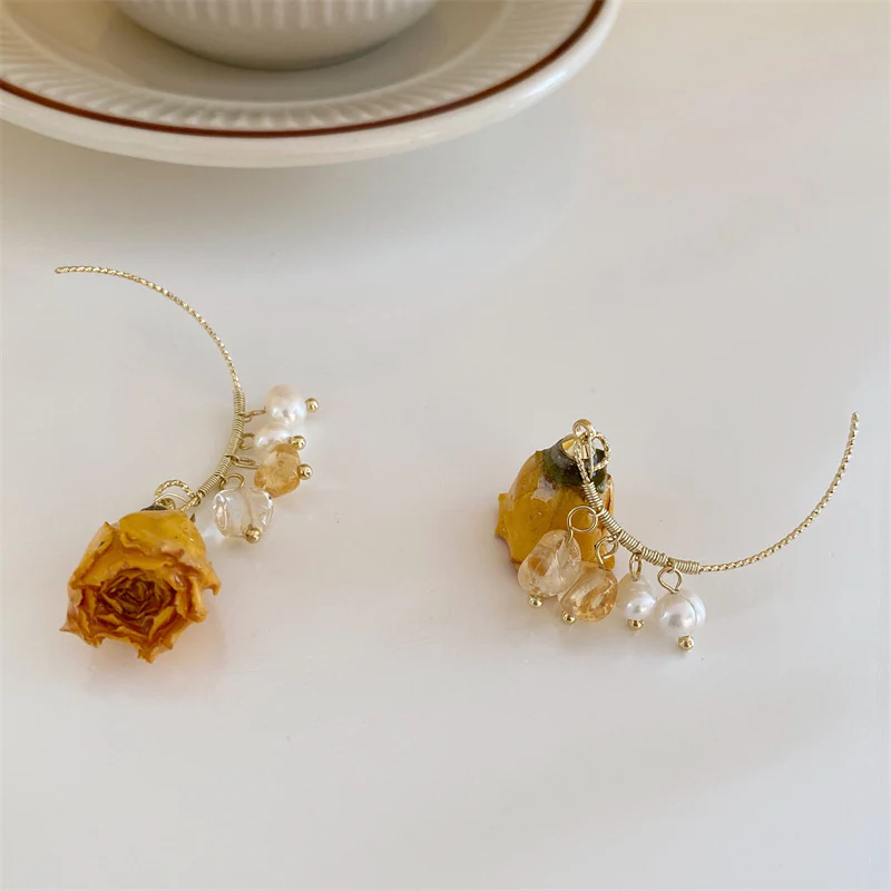 Pearl Dried Rose Flower Earrings - Image 7