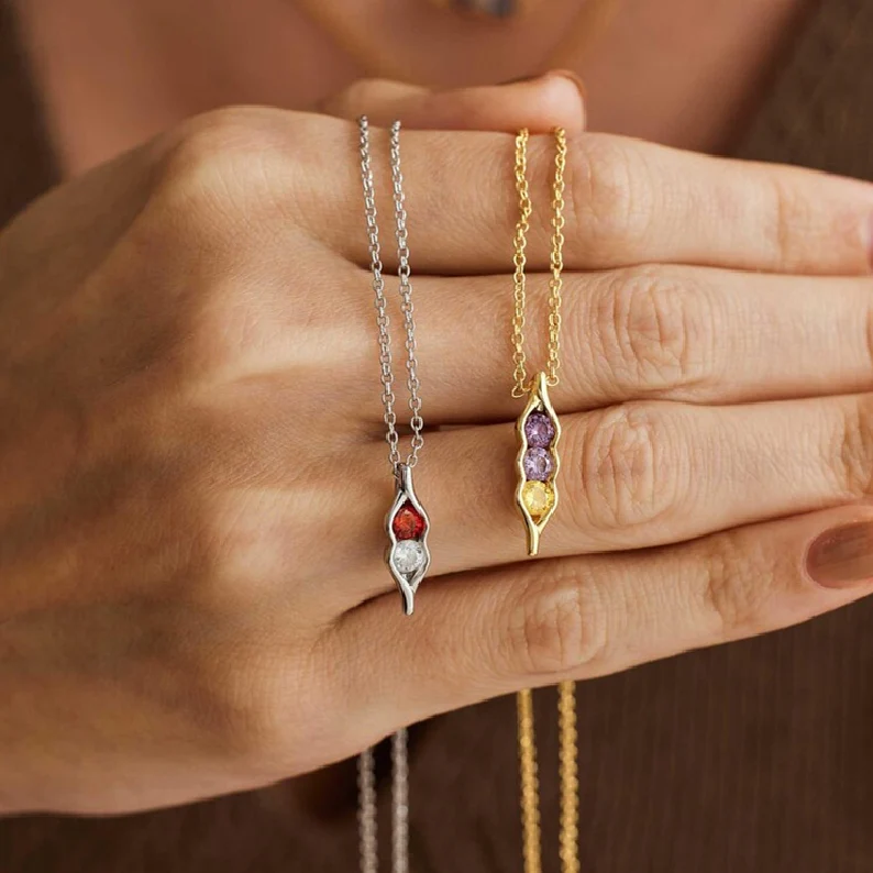For Friend- We're Peas in a pod Birthstone Necklace - Image 3