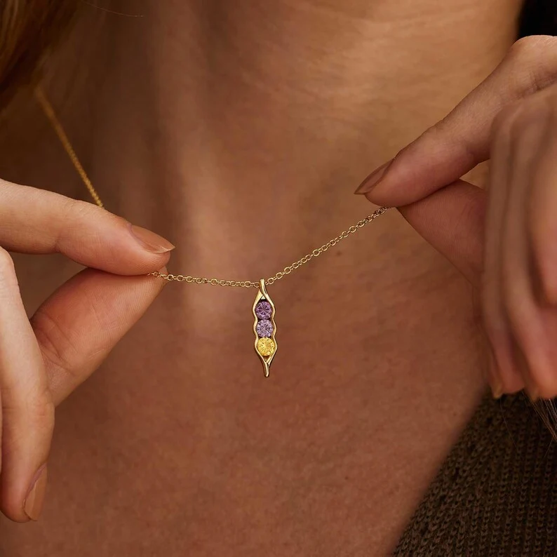 For Friend- We're Peas in a pod Birthstone Necklace - Image 5
