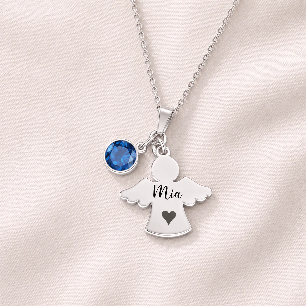 Always In My Heart - Personalized Angel Charm Birthstone Memorial Necklace - Image 6
