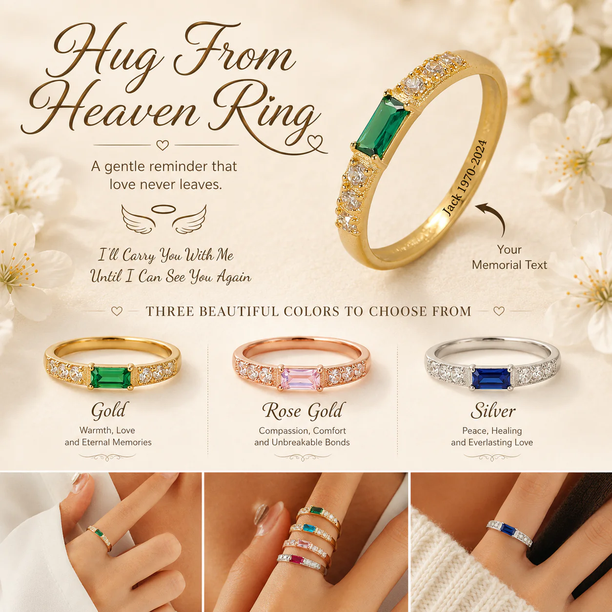 Personalized Hug From Heaven Birthstone Memorial Ring - Image 2