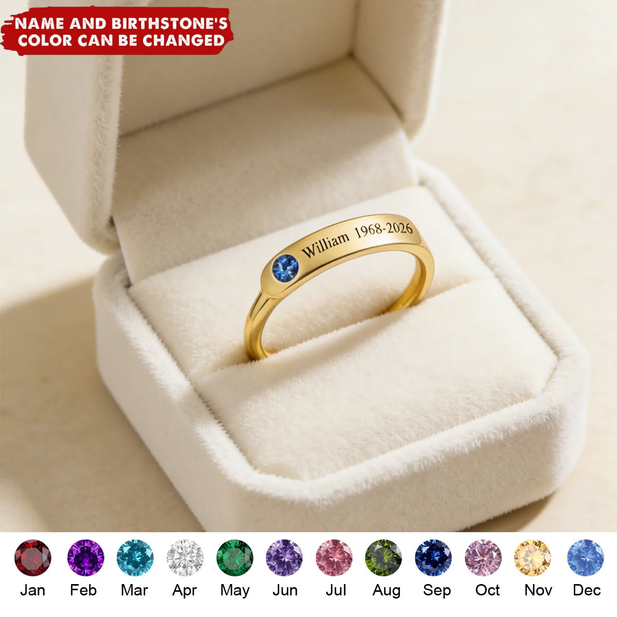 FOR MEMORIAL - PERSONALIZED NAME & BIRTHSTONE RING - Image 4