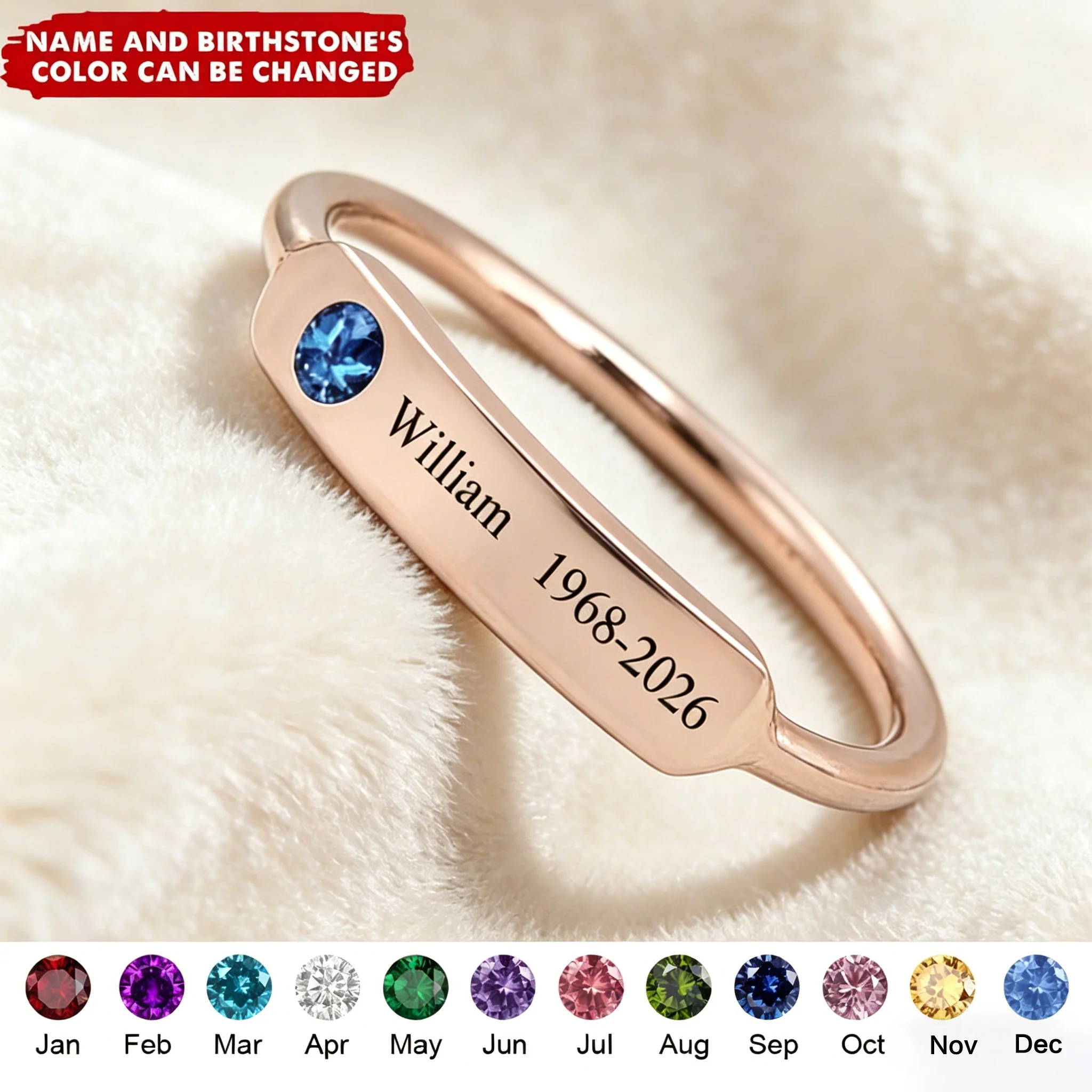 FOR MEMORIAL - PERSONALIZED NAME & BIRTHSTONE RING - Image 6