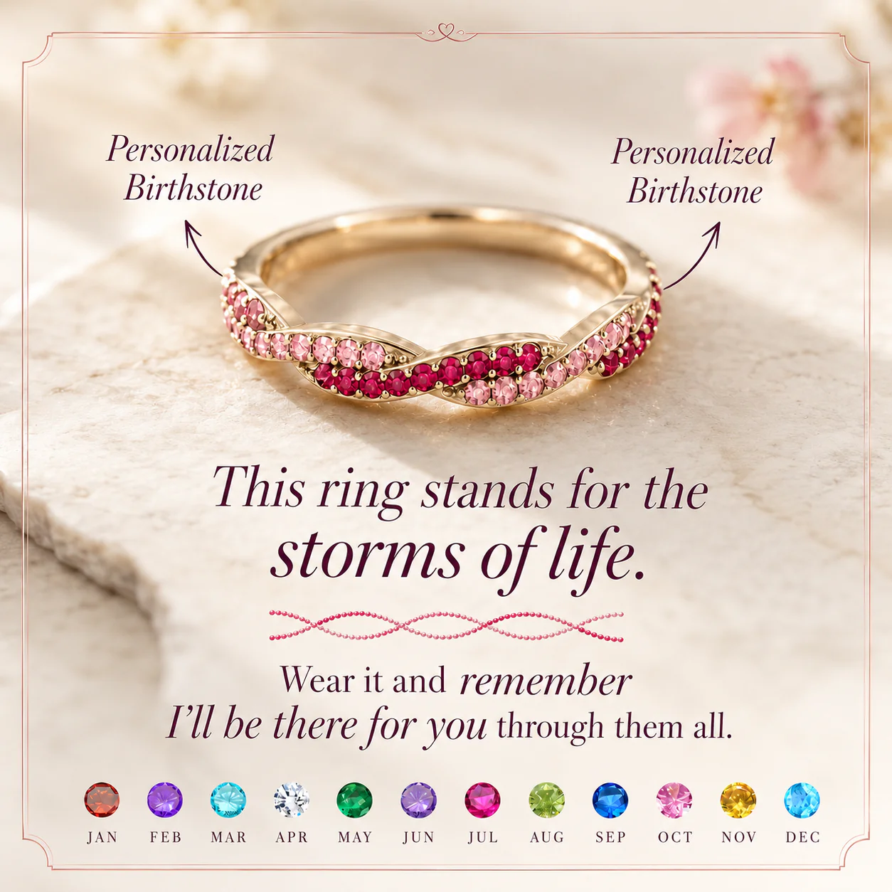 Personalized Wavy Birthstone Promise Ring - Image 3