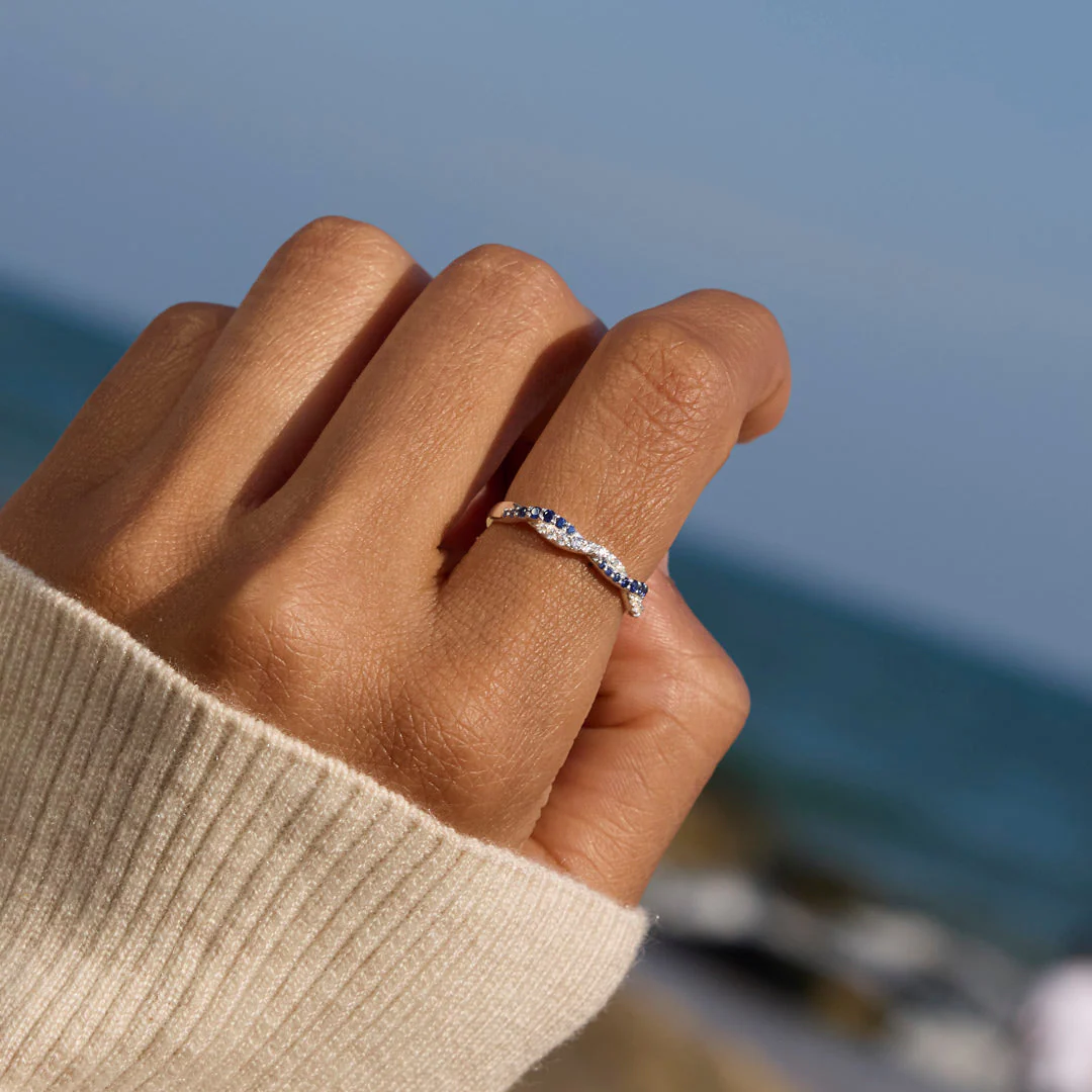 Personalized Wavy Birthstone Promise Ring - Image 5