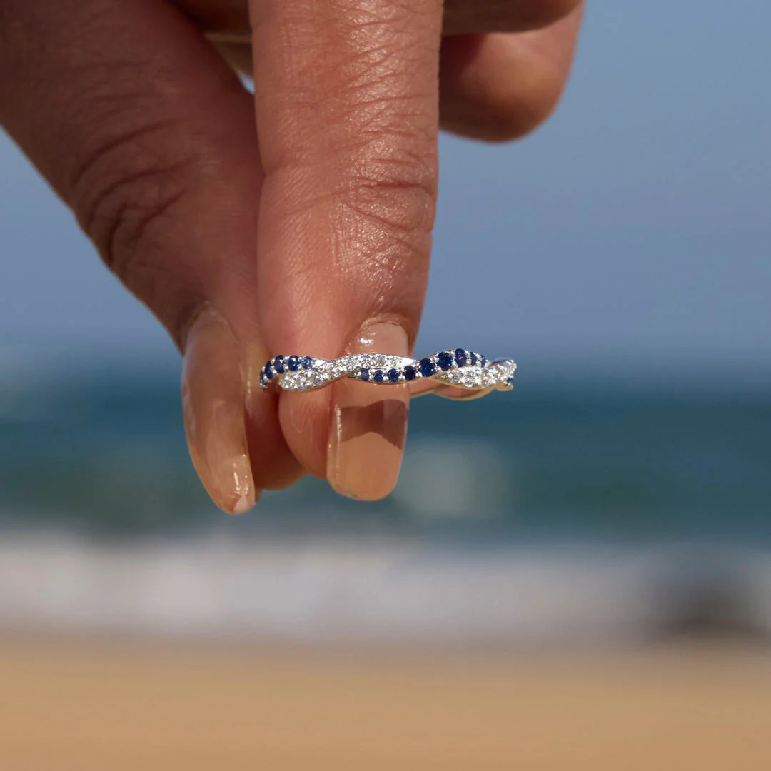 Personalized Wavy Birthstone Promise Ring - Image 7
